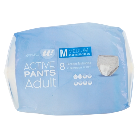 Pannolino Adulto Active Pants Adult Medium U! Confronta e Risparmia - 8 Pezzi